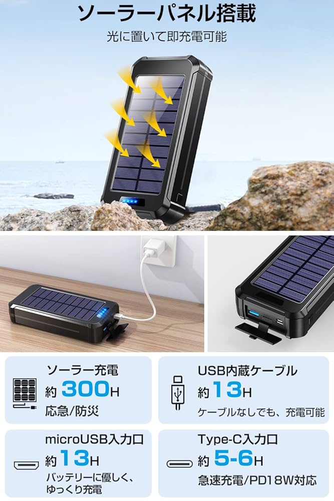 今話題の✨51800mAh大容量 急速充電 ソーラーモバイルバッテリー✨ 今話題の✨51800mAh大容量 急速充電 ソーラーモバイルバッテリー
